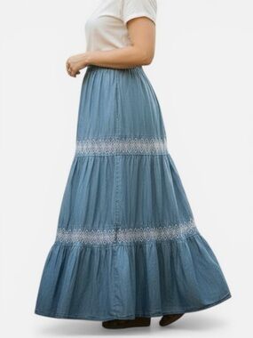 Long Denim Skirt Light Blue A-Line Skirt Medium